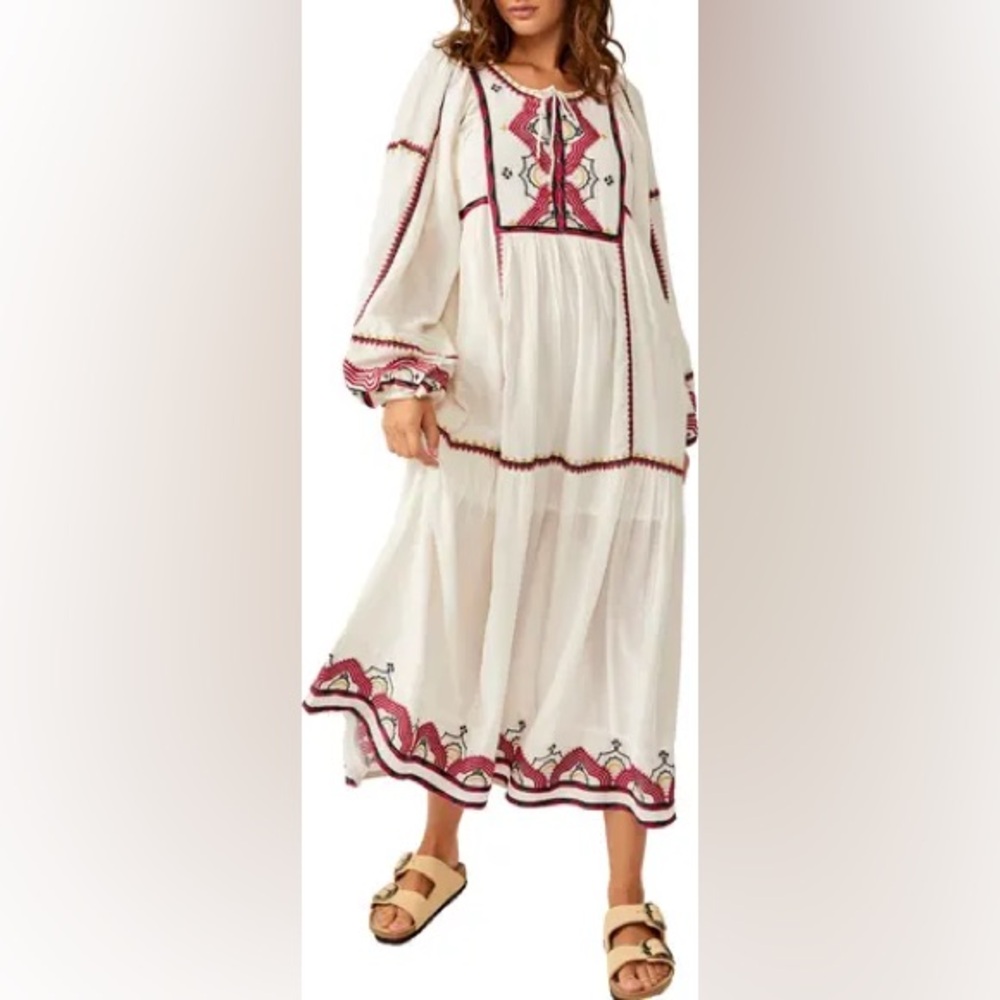 Free People Sweet Escape Midi Embroidered Bohemian Dress Size Medium ~ NWOT - Picture 10 of 12